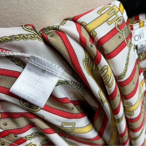 OVI Chain Belts Print Button Front Long Sleeve Colorful Shirt Top Size M - Picture 5 of 6